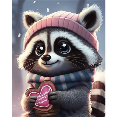 Алмазная мозаика на новый год с частичным заполнением для детей «Енотик», 20×25 см, набор для творчества