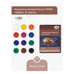 Набор акриловых красок 12цв 20 мл "Хобби" декоративные 3012198 Гамма