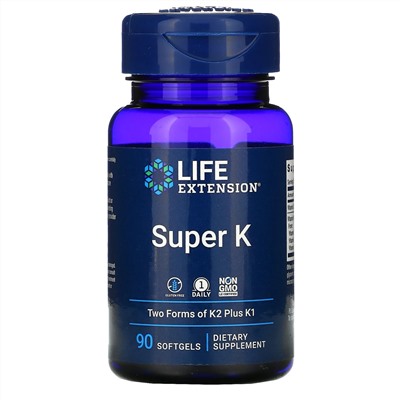 Life Extension, Продукт «Super K», 90 мягких желатиновых капсул