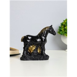 Фигурка гипс «Конь в траве», 12×14×6 см, чёрный с позолотой