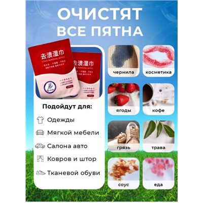 Влажные салфетки от всех видов пятен на одежде, обуви, мебели, ткани. 20 шт