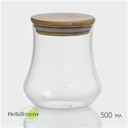 Сахарница BellaTenero «Эко», 500 мл, 10×11 см, с бамбуковой крышкой, стекло, прозрачная