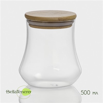 Сахарница BellaTenero «Эко», 500 мл, 10×11 см, с бамбуковой крышкой, стекло, прозрачная