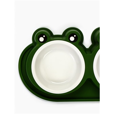 Миска двойная, 160 мл, 29.5×14×4 см, фигурная, пластик, зелёная