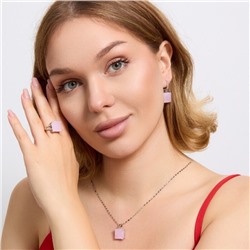 Комплект ювелирной бижутерии серьги, кулон и кольцо 18 р, покрытие посеребрение, вставка: фианит, цвет: розовый матовый, арт.313.150-18