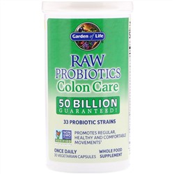 Garden of Life, Пробиотики Raw, для здоровья толстой кишки, 30 вегетарианских капсул
