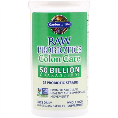 Garden of Life, Пробиотики Raw, для здоровья толстой кишки, 30 вегетарианских капсул