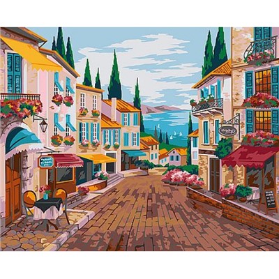 Картина по номерам 40х50 см "Улочка на побережье" живопись с красками и кистью PNB/PL-203 ФРЕЯ