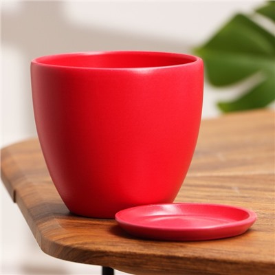 Горшок для цветов «Колор гейм», 600 мл л, d=12 см, h=10.5 см, керамический, с поддоном, красный