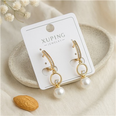 Серьги коллекция "Xuping" покрытие позолота, вставка: искусственный жемчуг и фианиты, арт.004.031