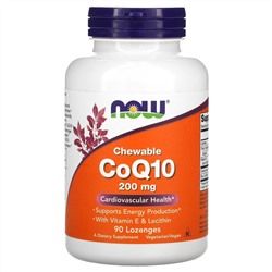 Now Foods, жевательный коэнзим Q10, 200 мг, 90 пастилок