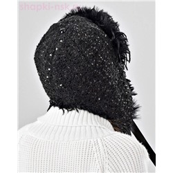 Букле пайетка страус Ушанка флис (56-58)