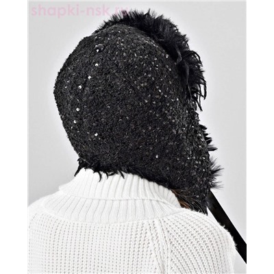 Букле пайетка страус Ушанка флис (56-58)