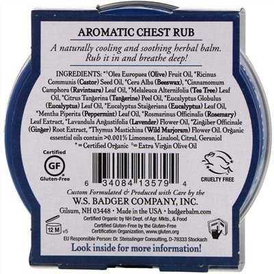 Badger Company, Ароматная Mазь для Грудной Клетки, Эвкалипт и Мята 2 унции (56 г)