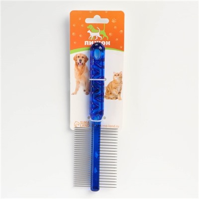 Расчёска для шерсти «Пузырьки» двухсторонняя, прозрачная, 19.5×5.6 см, синяя
