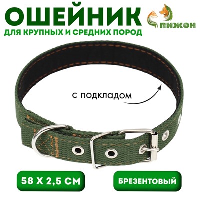 Ошейник брезентовый с подкладом, 58×2.5 см, хаки
