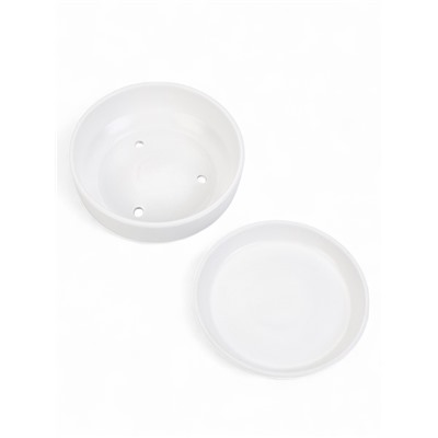 Горшок - бонсайница «Огма», для кактусов и суккулентов, 1.4 л, d=18 см, h=6.5 см, керамика, с поддоном, белый