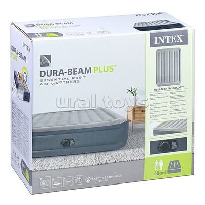 Кровать надувная Essential Rest Airbed, 152 х 203 х 46 см, встроенный насос 220V, 64126NP INTEX