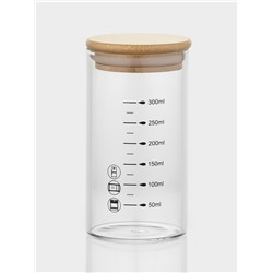 Банка для сыпучих BellaTenero «Эко», 300 мл, 6.7×13.7 см, с мерной шкалой, с бамбуковой крышкой, стекло, прозрачная