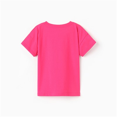 Футболка для девочки со спущенным плечом, цвет фуксия, рост 104 см
