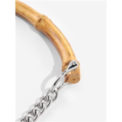 Ручка для сумки, бамбук, с цепочками и карабинами, 60 см, цвет серебряный