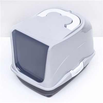 Туалет-домик для кошек закрытый с дверцей 43×32×33 см, серый