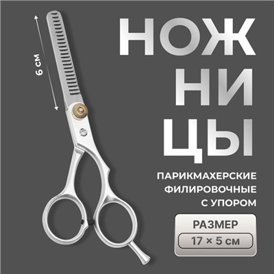 Ножницы филировочные с упором, лезвие — 6 см, серебристые