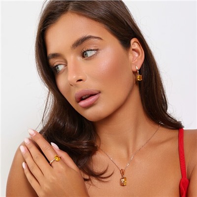 Комплект ювелирной бижутерии коллекция "Дубай" серьги, кулон и кольцо 19 р, покрытие позолота, вставка: фианит, цвет: желтый, арт.215.506-19