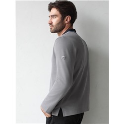 Лонгслив из фактурного трикотажа с плетеным воротником поло с застежкой на пуговицы