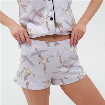 Пижама женская (рубашка, шорты) KAFTAN Birds, размер 52-54, серая