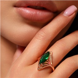 Кольцо с крупным камнем 21 р ювелирная бижутерия Дубайское золото покрытие позолота, вставка: фианит, цвет: зеленый, арт.314.599-21