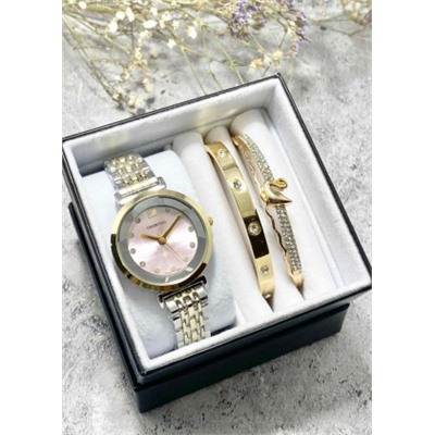 Подарочный набор для женщин часы, 2 браслета + коробка #22853010