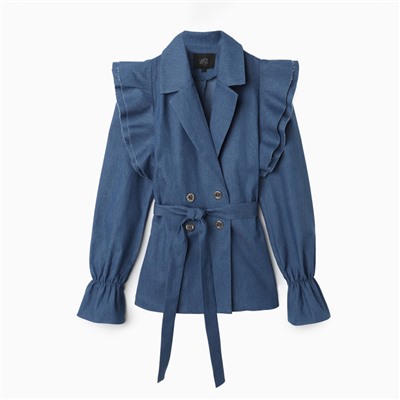 Жакет женский джинсовый с воланами MIST, размер 48, синий