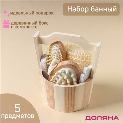 Набор банный Доляна, 5 предметов, губка, пемза, расчёска, массажёр, разделитель для пальцев