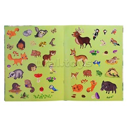 Книжка с наклейками формат А4. Приключения в зеленом лесу. 50 наклеек. Барсотти Э.