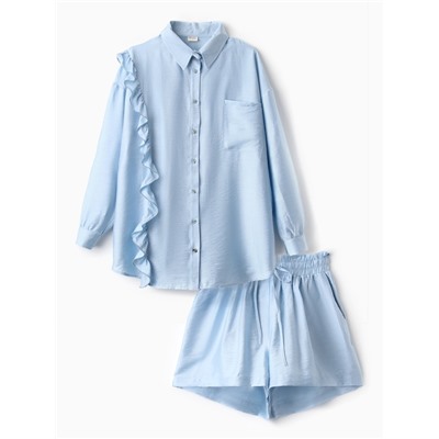 Костюм женский (блузка, шорты) MINAKU: Casual Collection, голубой, размер 48