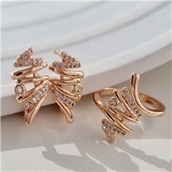 Комплект ювелирная бижутерия коллекция  "Дубай" серьги и кольцо 17 р, покрытие: позолота, вставка: фианиты, цвет: прозрачный, арт.213.816-17