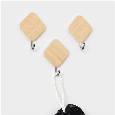 Крючки самоклеящиеся Доляна «Ромб», 3 шт., светлое дерево