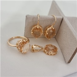 Комплект ювелирной бижутерии коллекция "Дубай" серьги, кулон и кольцо 20 р, покрытие позолота, вставка: стекло, цвет: шампань, арт.217.512-20