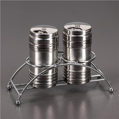 Набор для специй из нержавеющей стали на подставке «Металлик», 100 мл, 2 шт., цвет серебряный