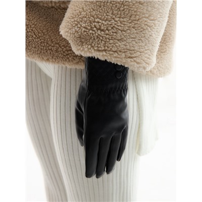 Перчатки женские с пуговками, безразмерные, с меховым утеплителем, цвет чёрный