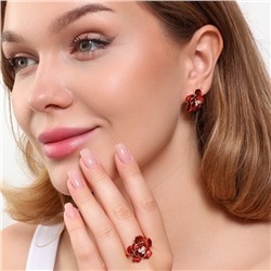 Комплект ювелирная бижутерия коллекция  "Дубай" серьги и кольцо 17 р, покрытие: позолота, вставка: витражная эмаль бордового цвета, арт.313.116-17