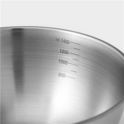 Миски-салатники Sphere, 950 мл, 1,55 л, 2,4 л, 3,4 л, с мерной шкалой, нержавеющая сталь, набор 4 шт, серебряные