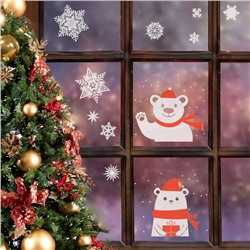 Наклейки новогодние «Зверята в красном шарфике», 34×35.5 см