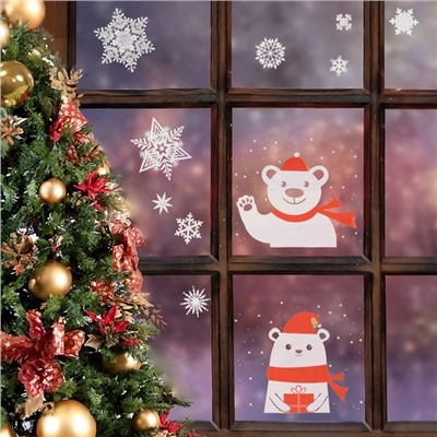 Наклейки новогодние «Зверята в красном шарфике», 34×35.5 см