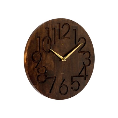 Часы настенные, интерьерные, бесшумные, плавный ход, d=35 см, дерево, коричневые