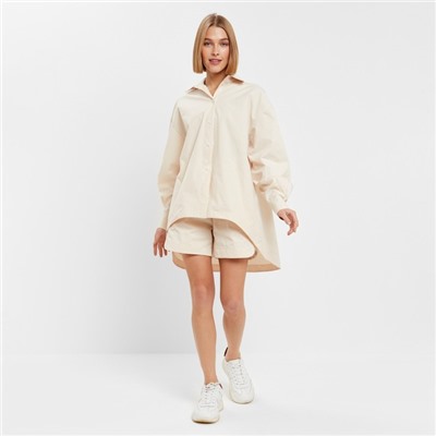 Костюм женский (рубашка, шорты) MINAKU: Oversize, молочный, размер 42