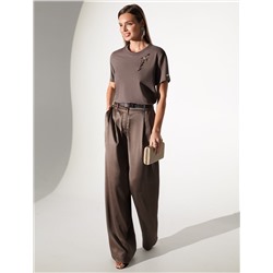 Нарядная футболка с принтом пайетками из премиального хлопка с эластаном