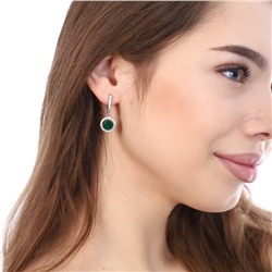 Серьги коллекция "Дубай" покрытие посеребрение, цвет камня: темно-зеленый, арт. 847.609