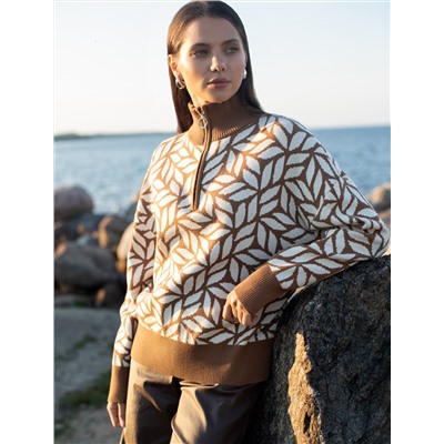 Джемпер с воротом на молнии жаккардовой вязки с кашемиром